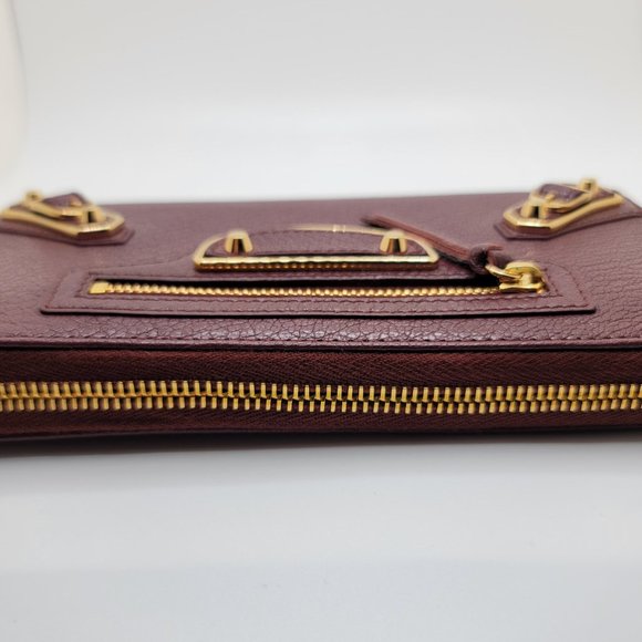 ❌SOLD❌ Balenciaga Red Burgundy Maroon Gold Continental Zip Around Wallet Moto - Picture 7 of 17